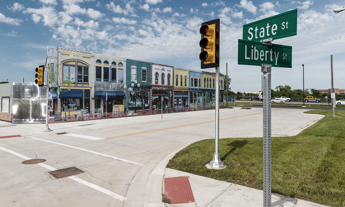 Simulated city streets in Mcity's test track train AV decision-making technology for real-world situations.