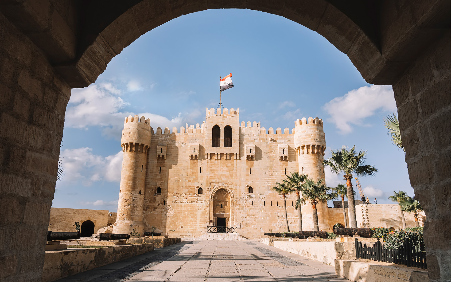 The Citadel of Qaitbay seen from a tunnel entrance.