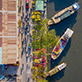 A bird's eye view of boats and waterfront walkway in Ho Chi Minh.