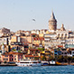 A view of the Istanbul waterfront as seen from a boat.