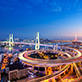 A circular highway network backdropped by the Nanpu Bridge.