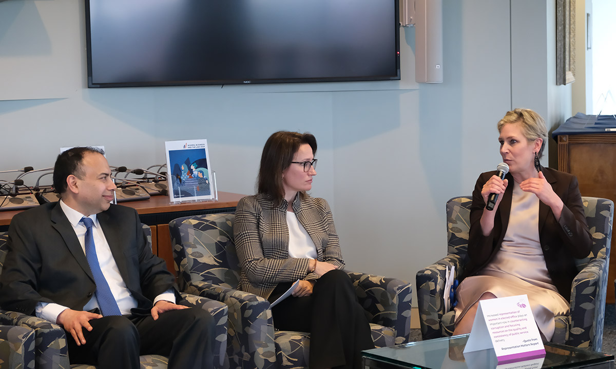 Women Political Leaders' Silvana Koch-Mehrin (right), the Oliver Wyman Forum's Ana Kreacic, and the International Monetary Fund's Rishi Goyal discuss the importance of female political leaders at the launch of our Representation Matters initiative.