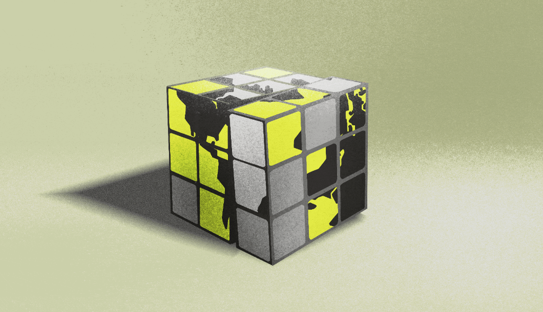 Rubik's cube of the globe, representing the complications of doing business amid global disruption.